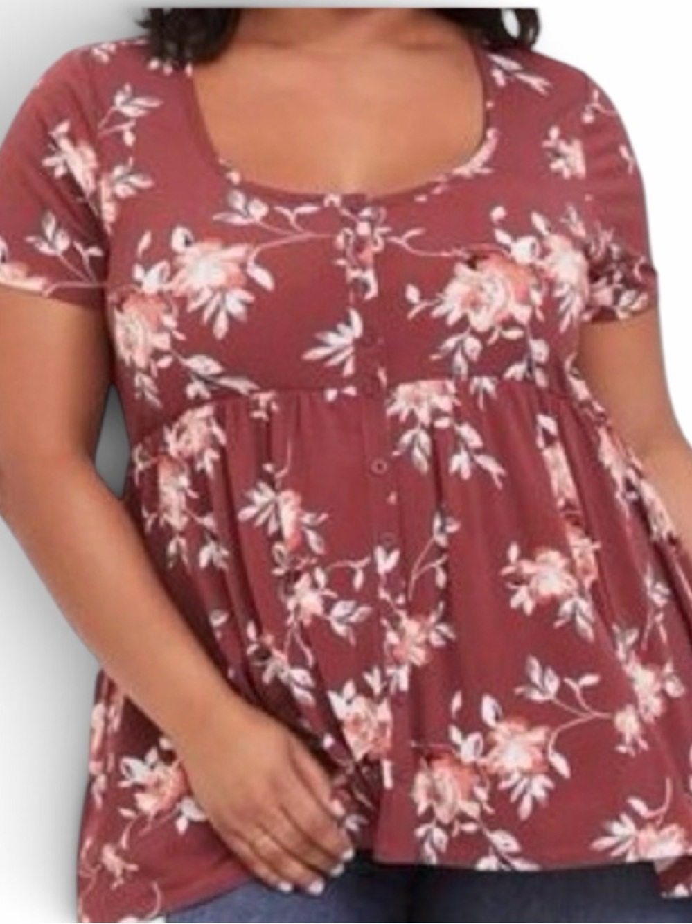 Torrid Rust Floral Button-Front Babydoll High Low Tunic Top Size 1(14/16)